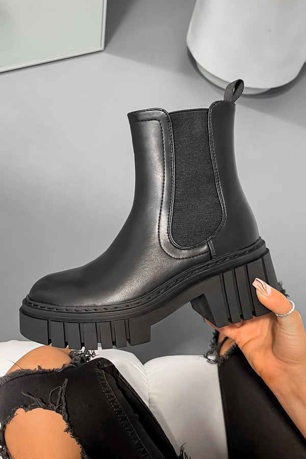 SOFIA Chunky Platform Ankle Boots - Black
