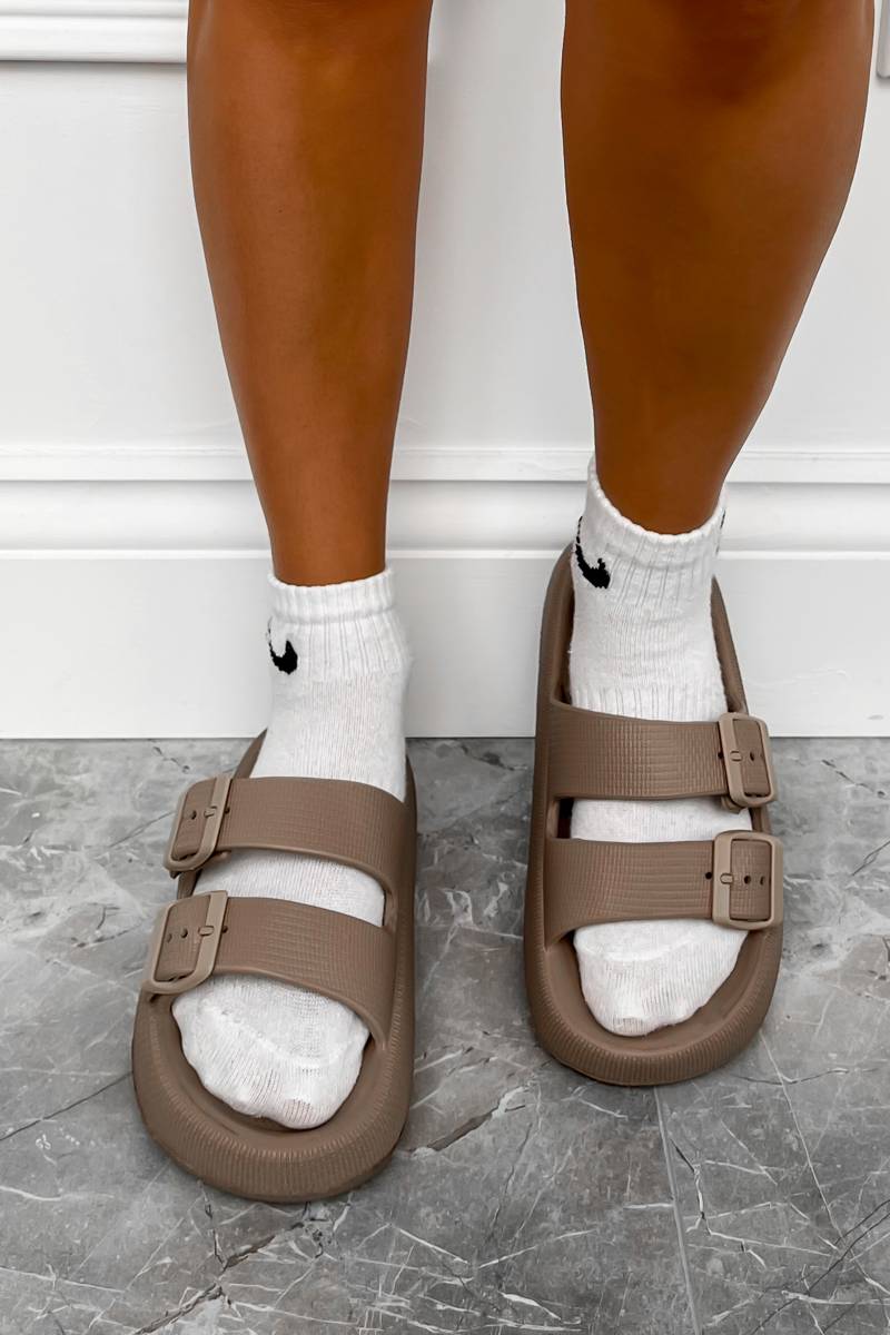 MABLE Flat Slider Sandals - Mocha -1 