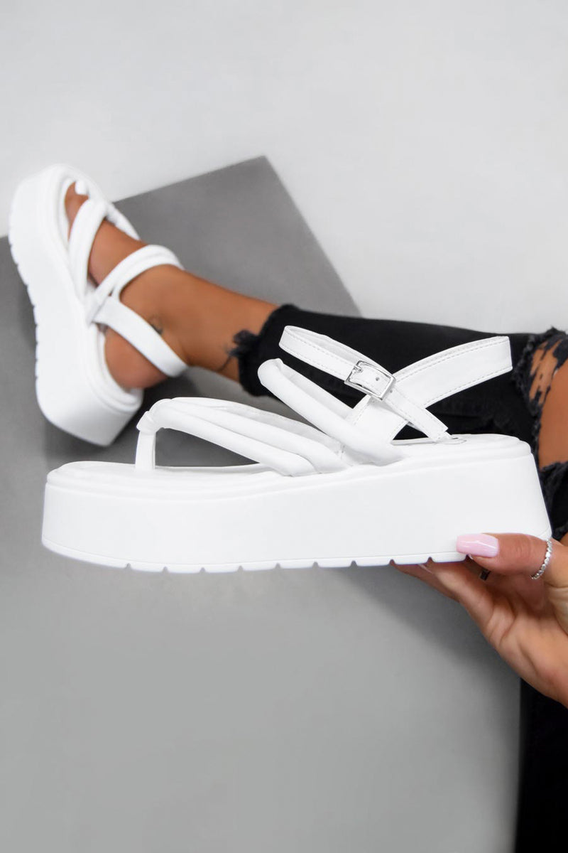 STEFFI Chunky Toe Post Sandals - White PU