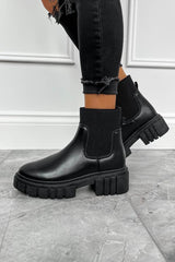 STEP BACK Chunky Sock Fit Ankle Boots - Black PU - 1