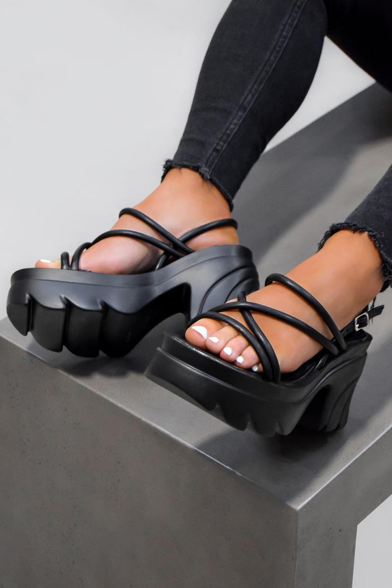 TALIA Chunky Platform Sandals - Black PU 5