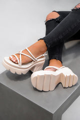 TALIA Chunky Platform Sandals - Cream PU-1