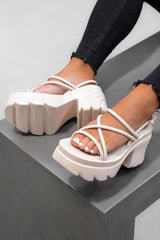 TALIA Chunky Platform Sandals - Cream PU