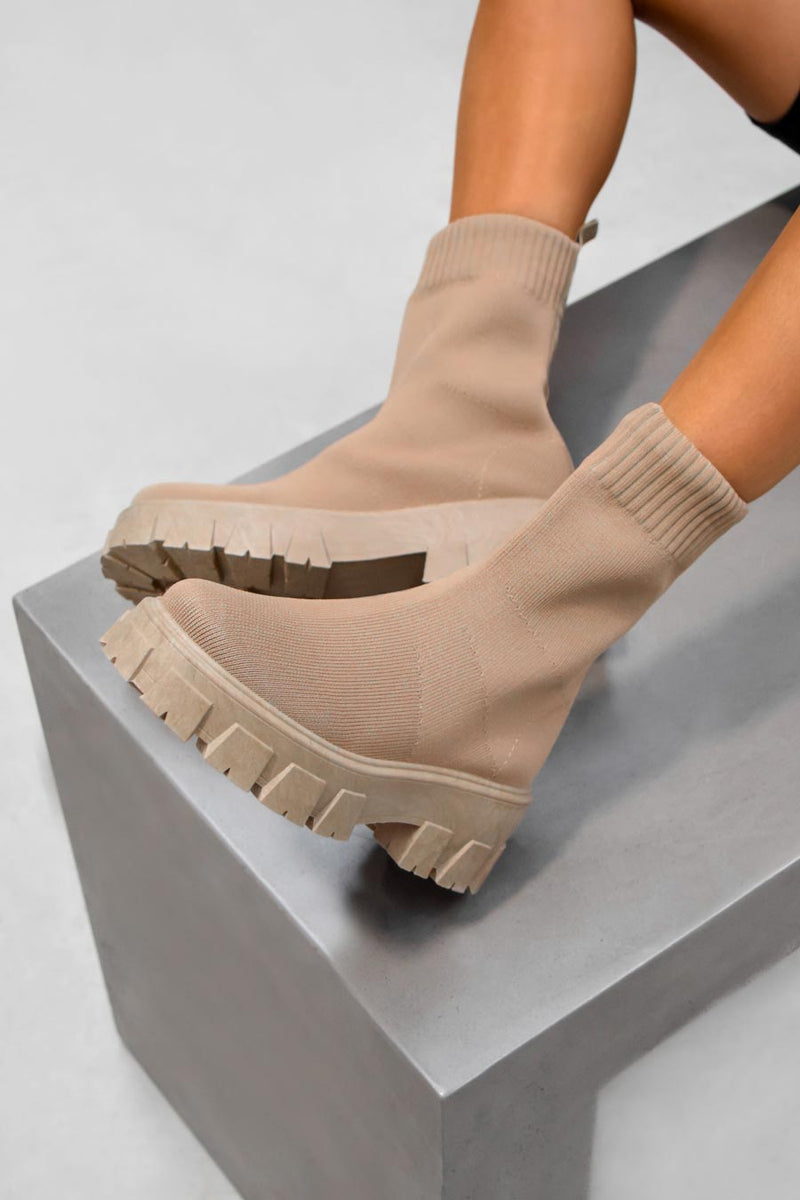 TASMIN Chunky Sock Fit Ankle Boots - Mocha-1