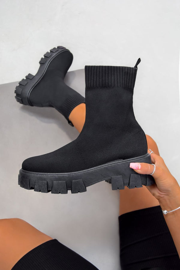 TASMIN Chunky Sock Fit Ankle Boots - Black