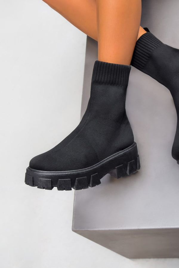TASMIN Chunky Sock Fit Ankle Boots - Black - 1