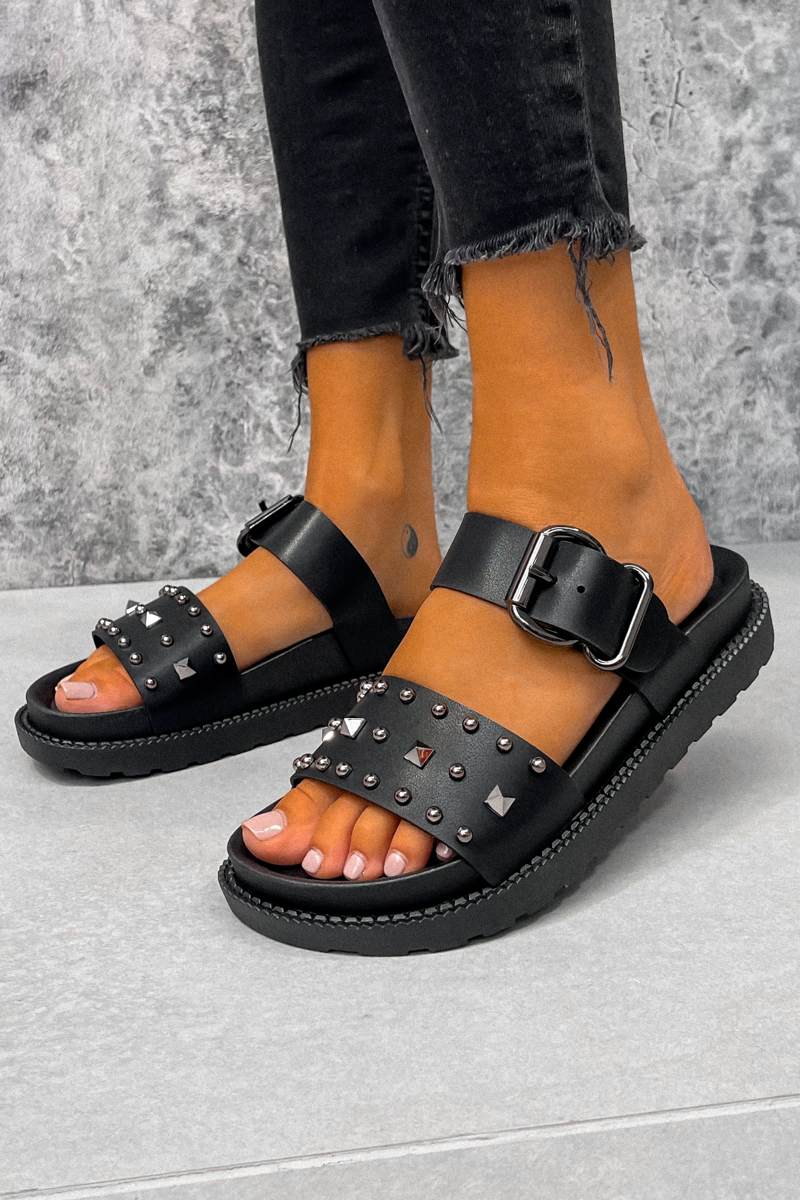 TOLD YOU Chunky Studded Buckle Sandals - Black - 3
