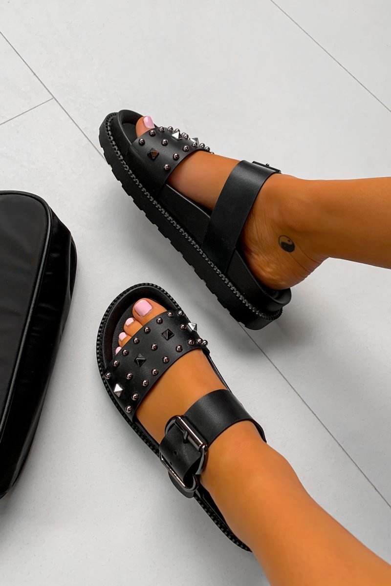 TOLD YOU Chunky Studded Buckle Sandals - Black - 6