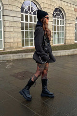 UPROAR Chunky Lace Up Midi Boots - Black PU - 2