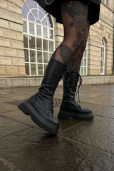 UPROAR Chunky Lace Up Midi Boots - Black PU