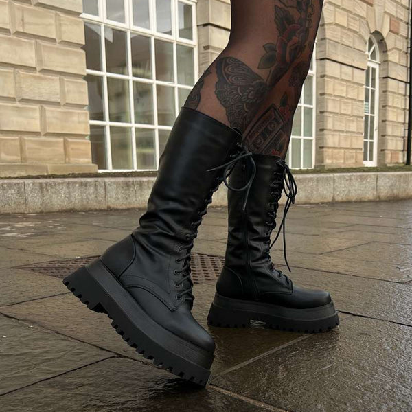 靴 26ss CHUNKY PLATFORM LACE-UP SHOES UPROARChunkyLaceUpMidiBoots-