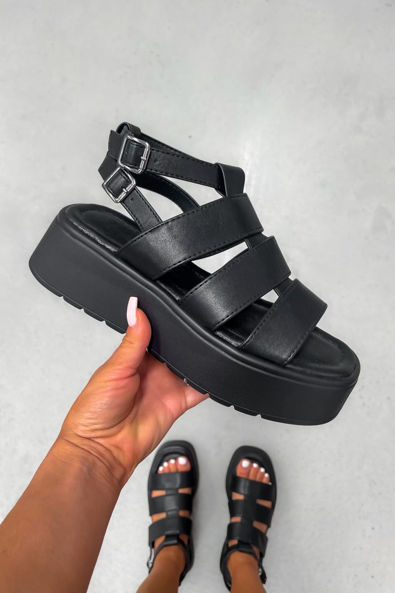 VORTEX Chunky Gladiator Sandals - Black PU