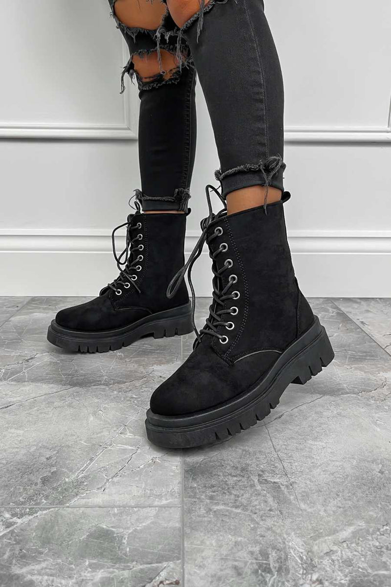 MIYAH Chunky Ankle Boots - Black Suede