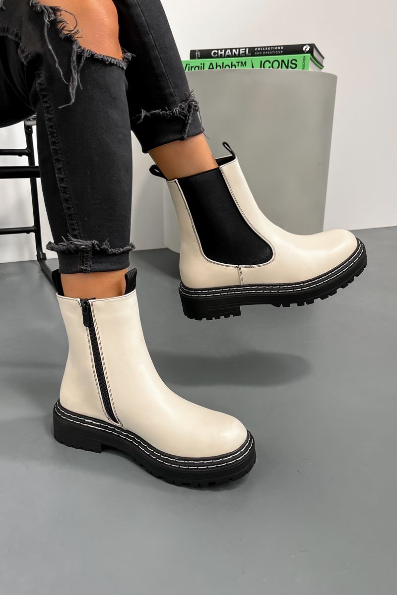 WILLOW Chelsea Ankle Boots - Cream PU - 2
