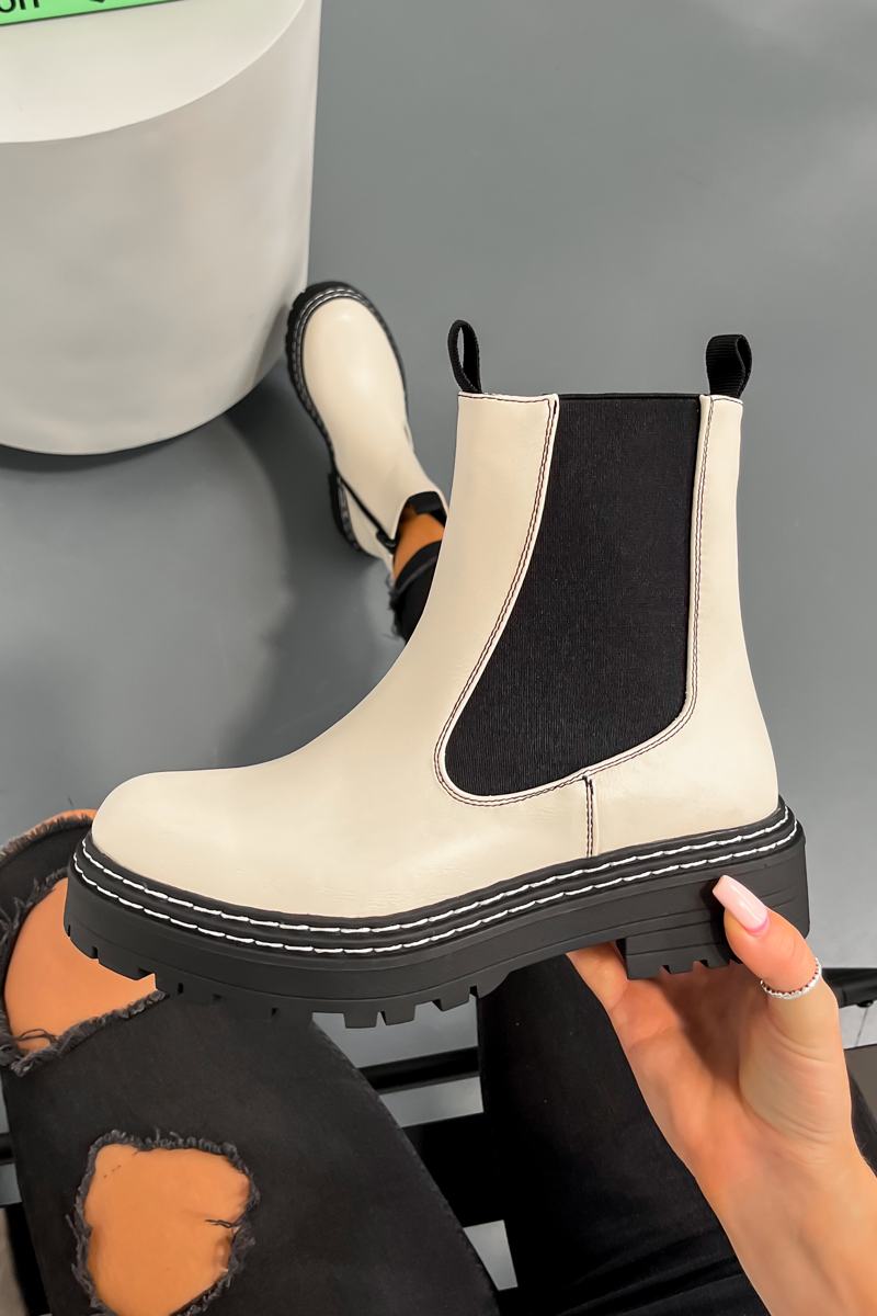 WILLOW Chelsea Ankle Boots - Cream PU