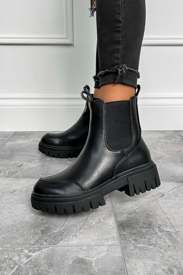 WYNTER Chunky Sole Ankle Boots - Black PU