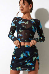 Motel Rocks Pelma Skirt - Black/Blue Butterfly - 7